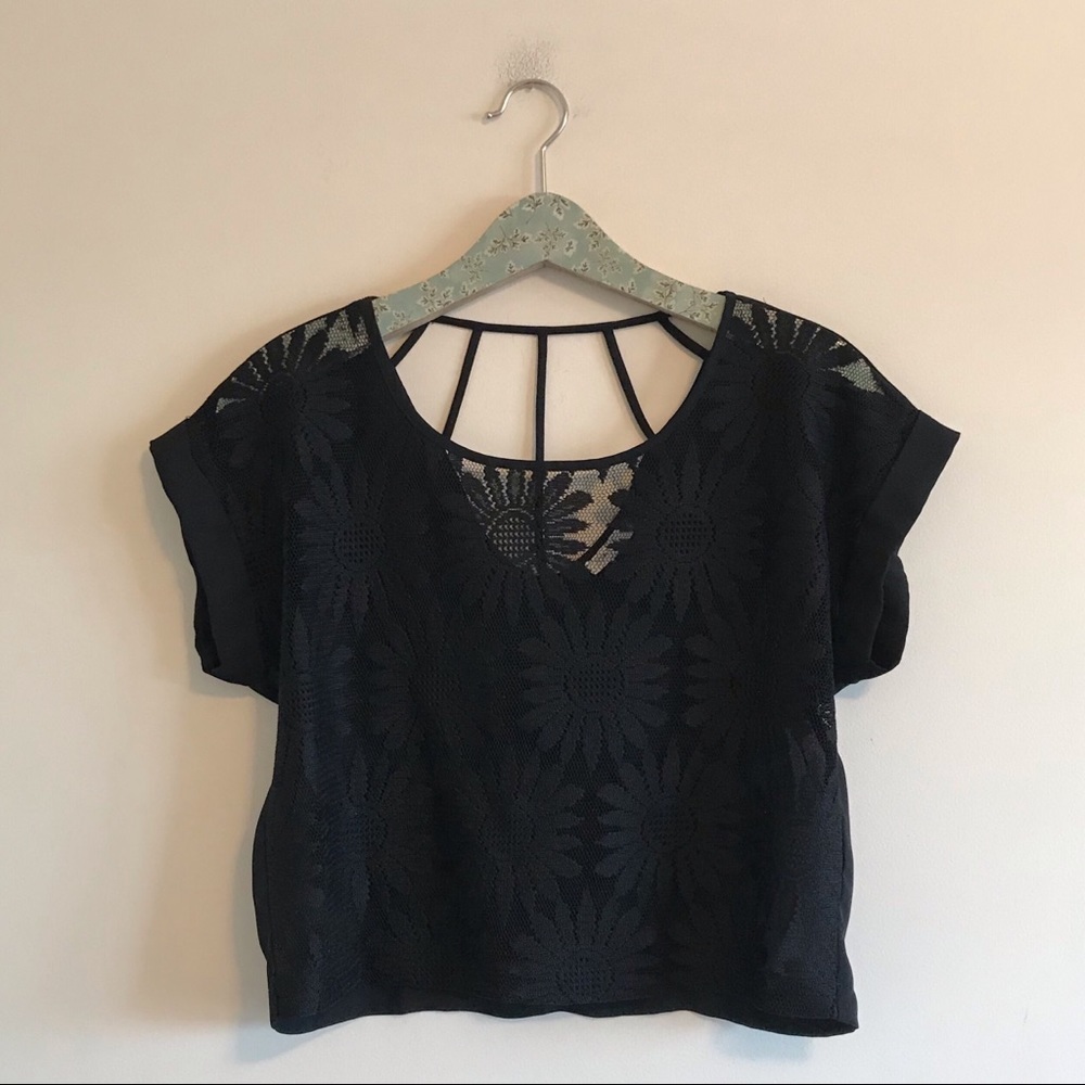 Mine Black Sunflower Lace Crop Top